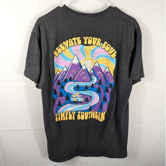 Simply Southern Elevate Your Soul T-Shirt Large Gray Mountain Graphic Outdoor - Picture 1 of 5